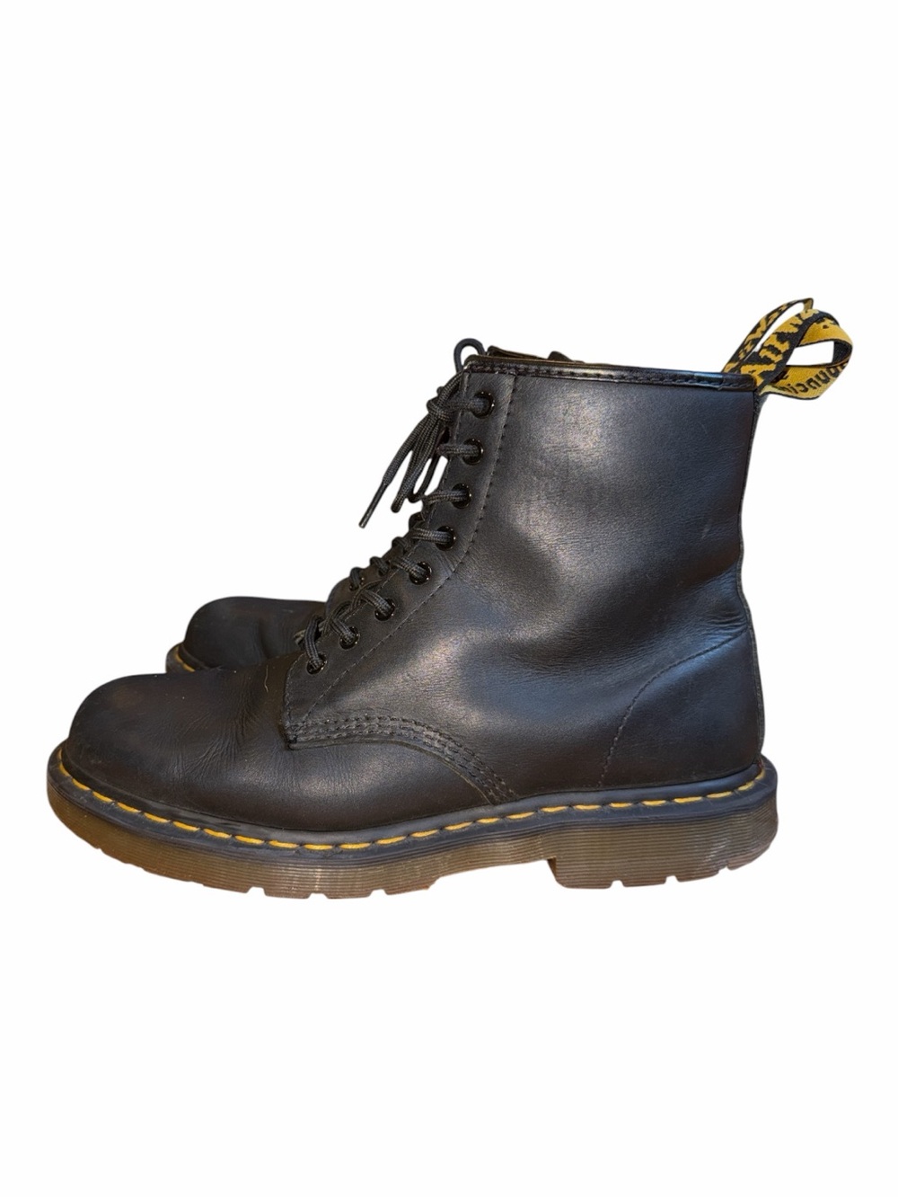 Dr. Martens Black Leather Lace-Up Work Boots with Yellow Stitching - Picture 2 of 5